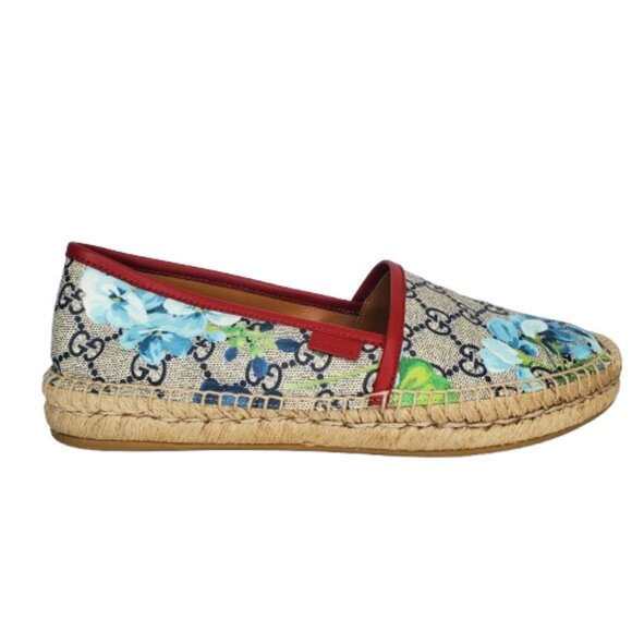 Gucci GG Blooms Monogram Canvas Espadrille Flats Slip-On Shoes - Picture 1 of 10